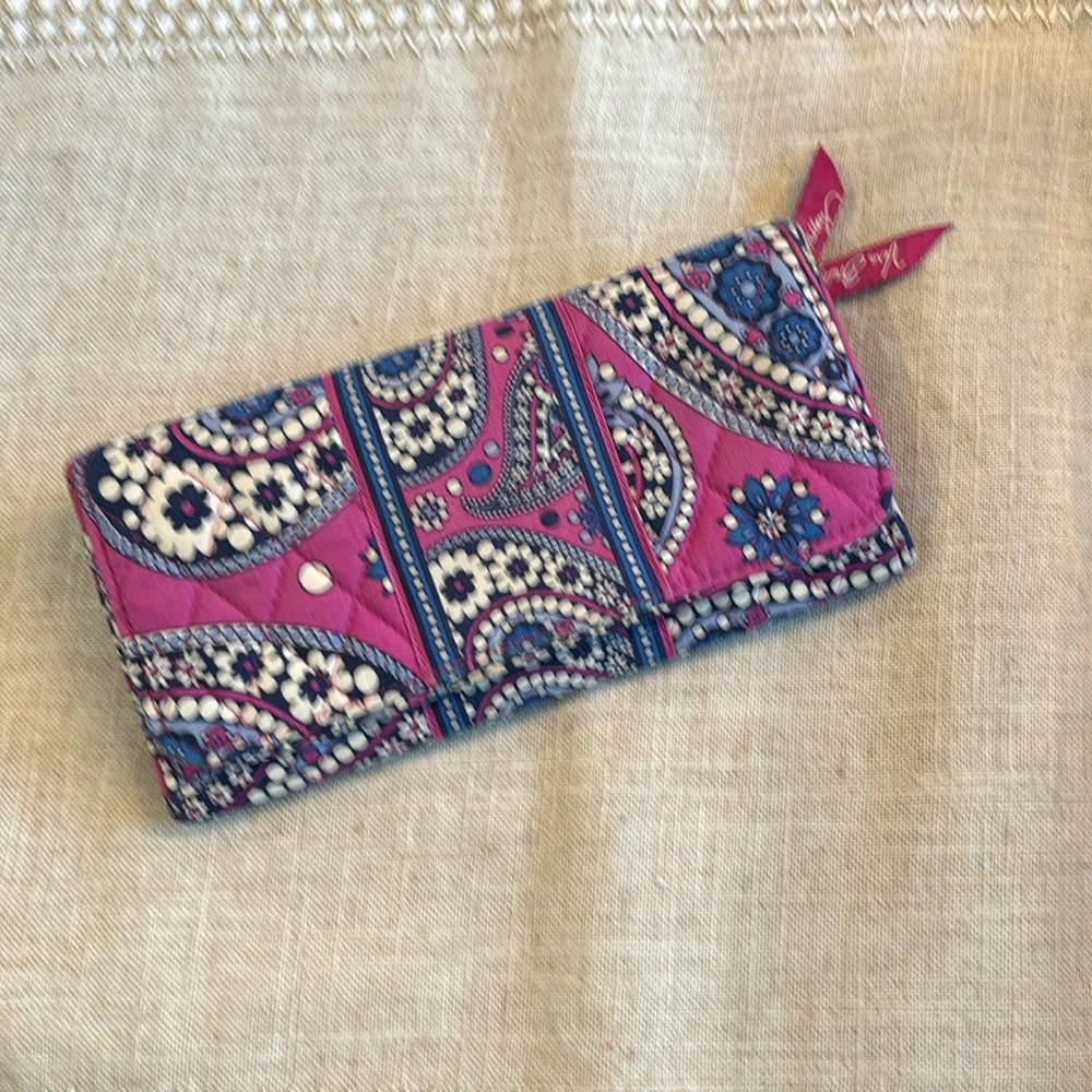 Vera Bradley Pink Paisley Quilted Wallet with Blue and White Accents